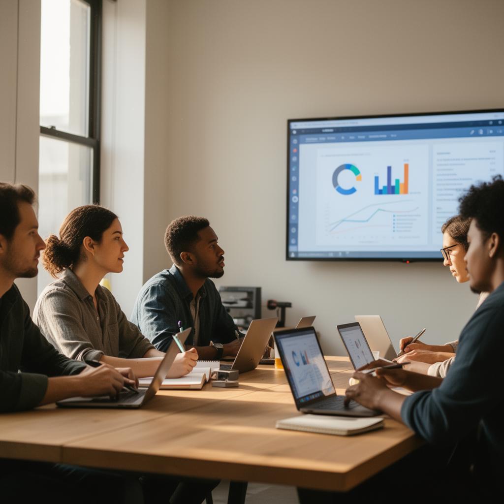 Team watching and learning during an AI training session